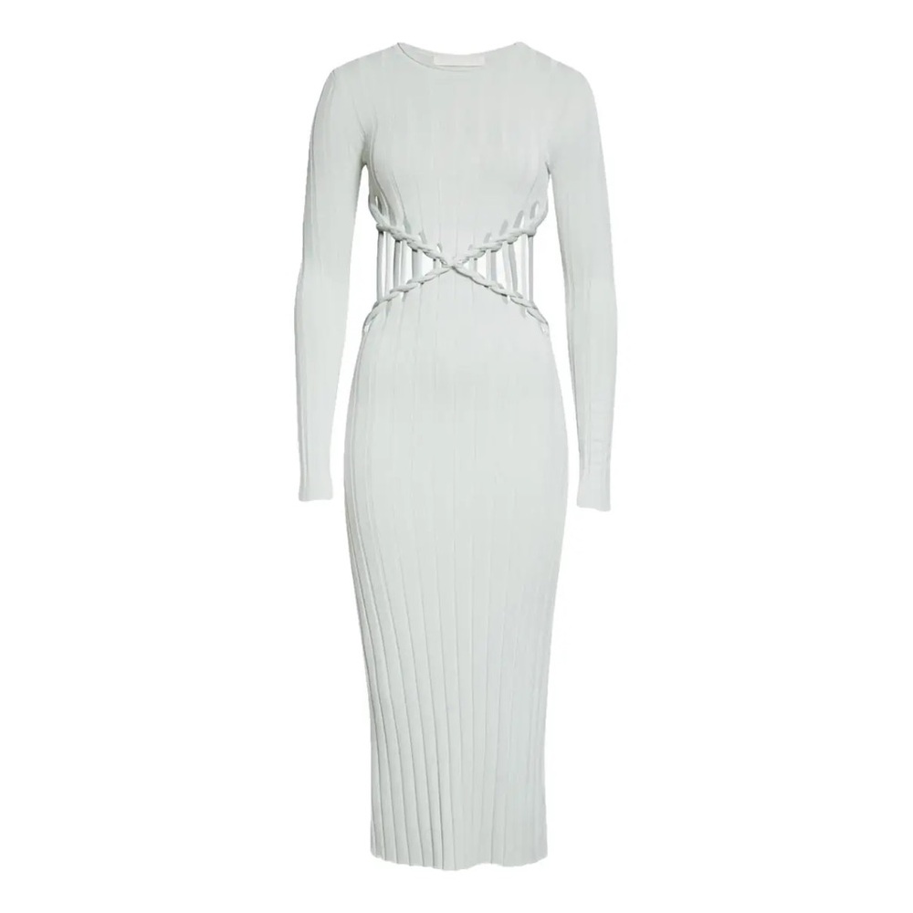 Dion Lee White Ribbed Long-Sleeve Cutout Knit Dress